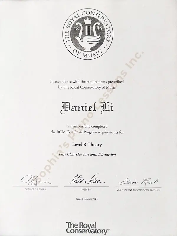 RCM piano certificate 钢琴证书