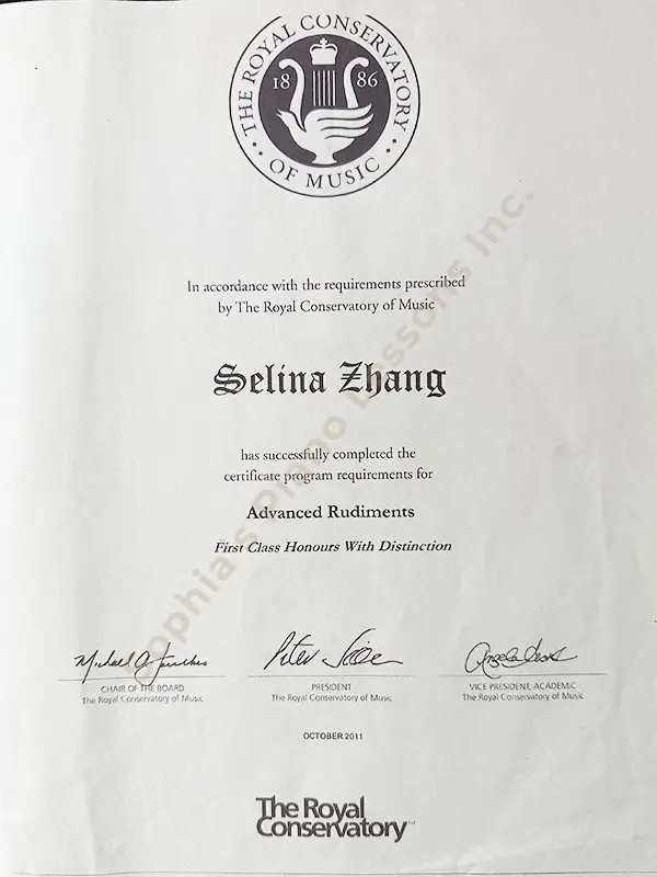RCM piano certificate 钢琴证书